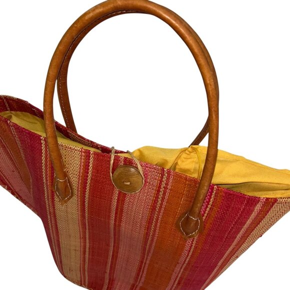 Madagascar raffia Desert sun yellow orange stripe tote bag - Picture 6 of 6